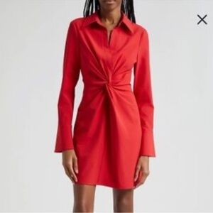 Cinq à Sept Red  McKenna Knot-Front Shirtdress Long Sleeve, size 14